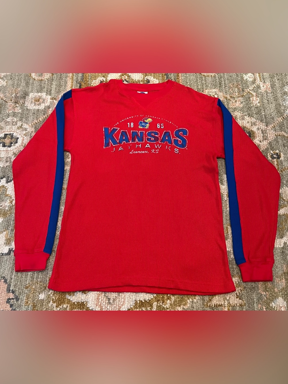 Kansas Jayhawks Thermal Long Sleeve Shirt Men’s Size Medium Color Red&Blue